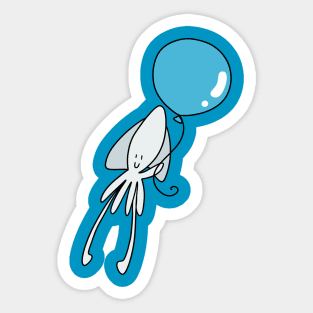 White Squid Blue Balloon Sticker